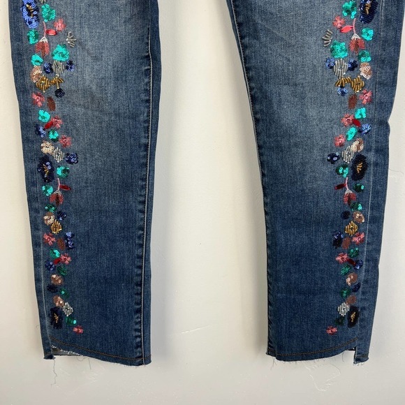 Anthropologie Blue Embroidered Straight Leg Jeans - Picture 3 of 7